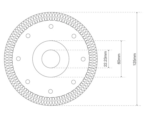 Desen tehnic al unui disc de tăiere cu indicații de dimensiuni
