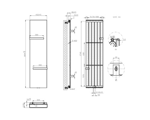 Desen tehnic al unui radiator cu dimensiuni