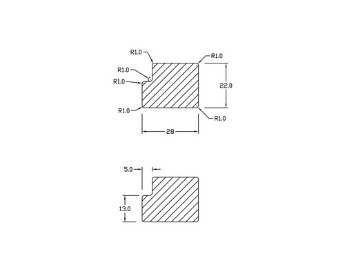 Desen tehnic al unui profil cu dimensiuni