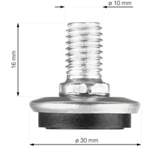 Picior de mobilă cu filet, dimensiuni 16 mm înălțime, 10 mm diametru filet, 30 mm diametru picior