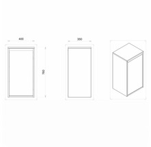 Desen tehnic al unui dulap de baie cu dimensiunile de 400 x 350 x 760 mm.