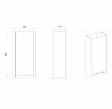 Desen tehnic al unui dulap de baie cu dimensiunile 400 x 860 x 210 mm.