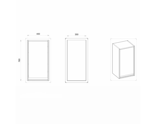Desen tehnic al unui dulap suspendat cu dimensiunile 400 x 350 x 760 milimetri.
