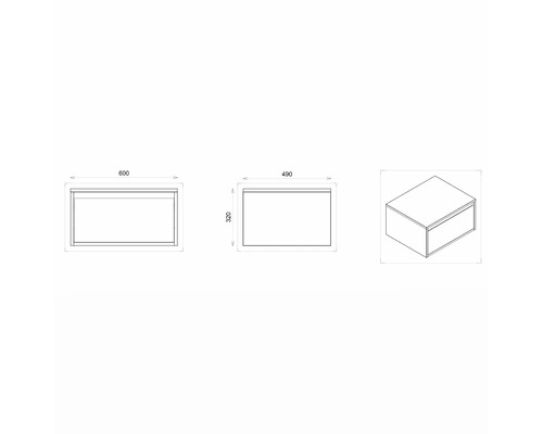 Desen tehnic al unui dulap de bază pentru lavoar cu dimensiuni