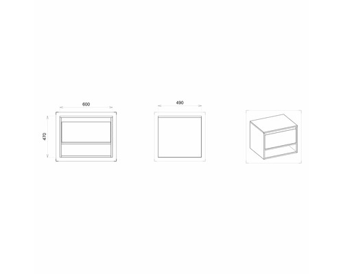 Desen tehnic cu dimensiunile dulapului de sub lavoar