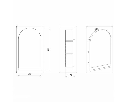 Desen tehnic al unui raft de baie cu dimensiuni