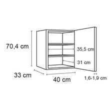 Desen tehnic al unui dulap suspendat cu dimensiunile de 70,4 cm înălțime, 33 cm adâncime și 40 cm lățime