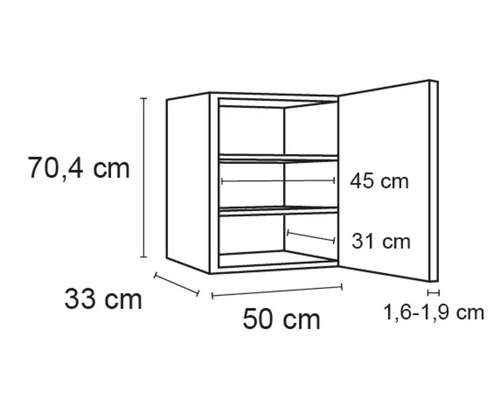 Imagine cu dimensiunile unui dulap de bucătărie suspendat cu ușă