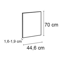 Placă pătrată cu dimensiunile 70 cm înălțime, 44,6 cm lățime și 1,6 până la 1,9 cm adâncime