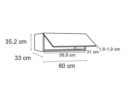 Desen tehnic al unui dulap suspendat cu dimensiuni în centimetri