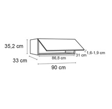 Desen tehnic al unui dulap de perete cu dimensiuni în centimetri