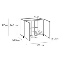 Schiță a unui dulap de bază pentru bucătărie cu dimensiuni