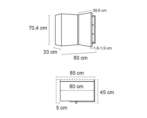 Desen tehnic al unei oglinzi cu dimensiuni