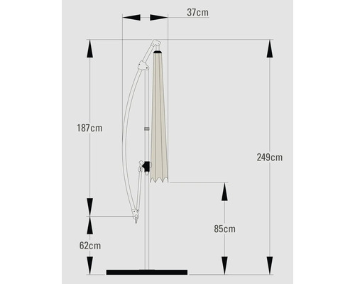 Dimensiunile unei umbrele de soare cu braț lateral