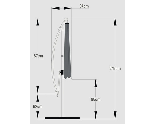 Desen tehnic al unei umbrele de soare cu dimensiuni