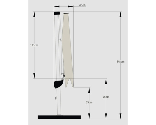 Desen tehnic al unei umbrele de soare cu dimensiuni