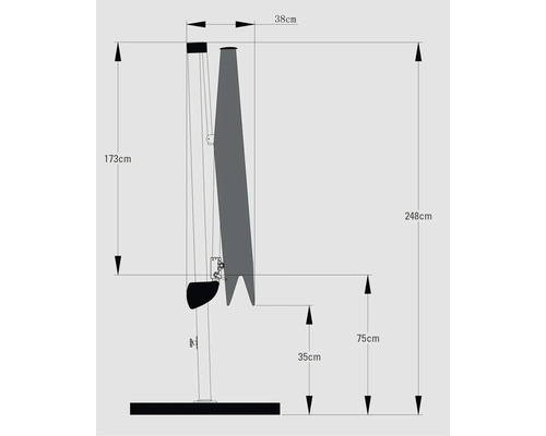 Desen tehnic al unei umbrele de soare cu dimensiuni