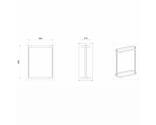 Desen tehnic al unui suport pentru prosop cu dimensiuni.