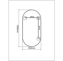 Desen tehnic al unei oglinzi cu dimensiunile de 1000 mm înălțime și 500 mm lățime