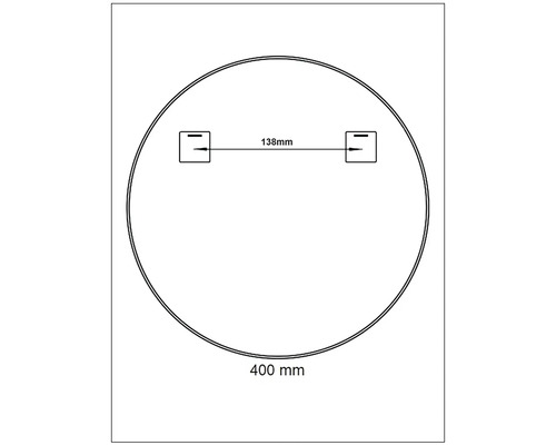 Desen tehnic al unei oglinzi rotunde cu dimensiunile de 400 mm diametru și o distanță de 138 mm între suspensii
