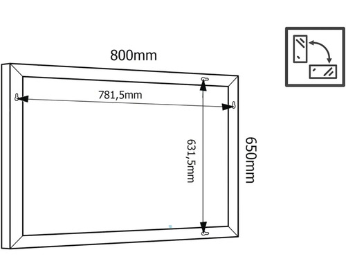 Desen tehnic al unei oglinzi cu dimensiunile de 800 x 650 milimetri