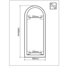 Desen tehnic al unei oglinzi cu dimensiunile de 1400 mm înălțime și 500 mm lățime
