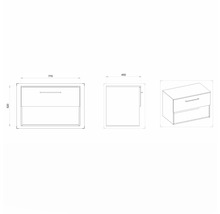 Desen tehnic al unui dulap de bază pentru lavoar cu sertare și dimensiuni
