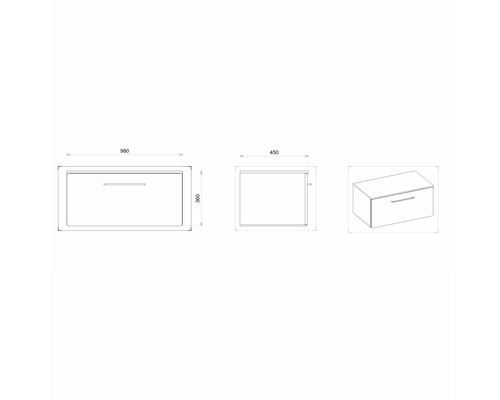 Desen tehnic al unui dulap de bază pentru lavoar cu dimensiuni
