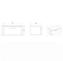 Desen tehnic al unui dulap de bază pentru lavoar cu dimensiuni