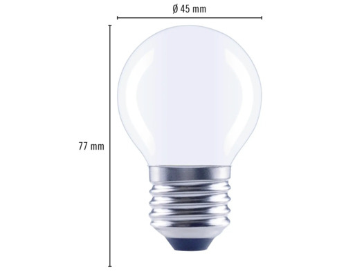 Bec sferic cu dimensiunile de 45 mm diametru și 77 mm lungime.