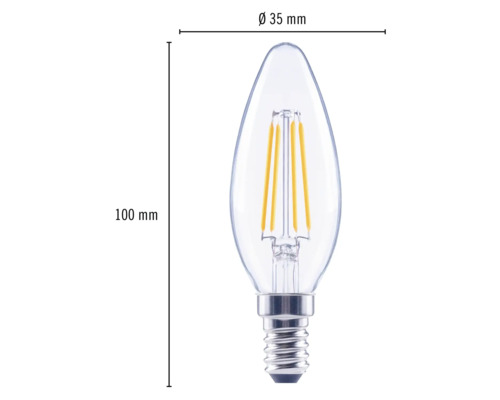 Bec LED în formă de picătură cu soclu E14, dimensiuni 100 mm x 35 mm