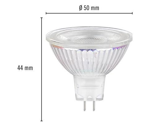 Bec MR16 cu diametrul de 50 mm și înălțimea de 44 mm