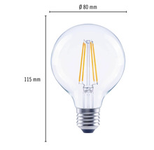 Bec LED variabil Flair E27 7W 806 lumeni, glob clar G80, lumină caldă