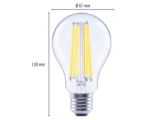 Bec LED cu dimensiunile 118 mm înălțime și 67 mm diametru