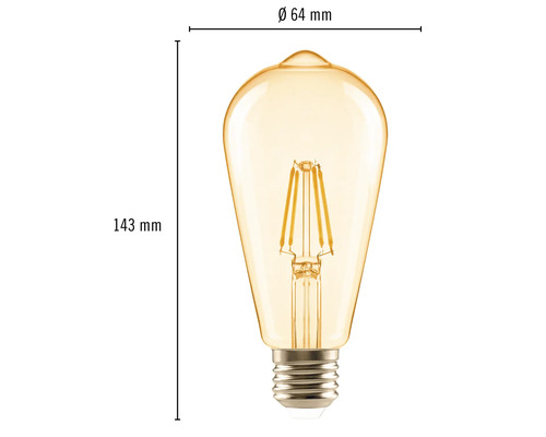 Bec decorativ cu LED în stil Edison, cu dimensiunile de 64 mm în diametru și 143 mm înălțime