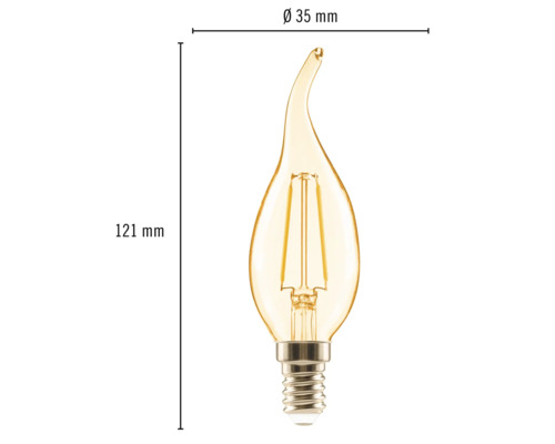 Lampă LED decorativă cu filament în formă de picătură cu dimensiunile 121 mm lungime și 35 mm diametru