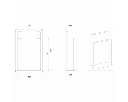 Desen tehnic al unui suport pentru prosoape cu dimensiuni