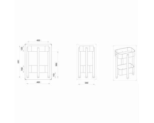 Desen tehnic al unui cărucior de baie cu dimensiuni
