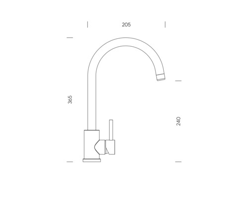 Desen tehnic al unei baterii de bucătărie cu dimensiuni