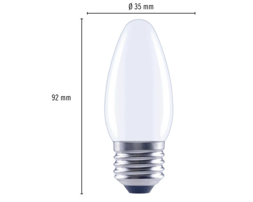 Bec E27 cu dimensiunile de 92 mm înălțime și 35 mm diametru