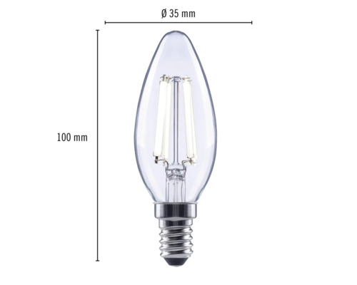 Bec LED E14 în formă de lumânare, diametru 35 mm și lungime 100 mm