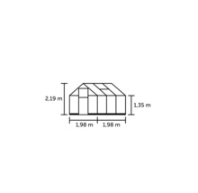 Schema unei sere cu dimensiunile de 1,98 metri, 1,98 metri, 1,35 metri și 2,19 metri.