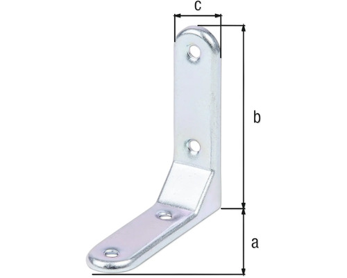 Conector unghiular metalic cu găuri și dimensiuni