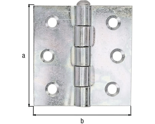 Balamală metalică cu găuri pentru șuruburi și dimensiuni indicate