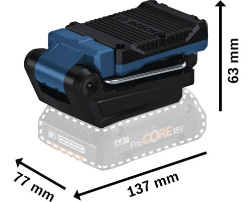 Reflector de șantier cu acumulator Bosch cu dimensiuni
