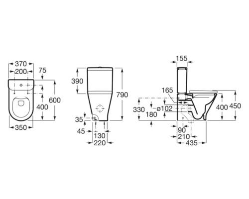 Desen tehnic al unui WC stativ cu dimensiuni