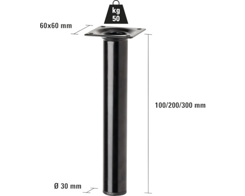 Picior de masă din metal, diametru 30 milimetri, capacitate portantă 50 kilograme
