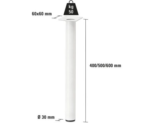 Picior de masă cu o capacitate portantă de 50 de kilograme și o înălțime de 400, 500 sau 600 de milimetri.