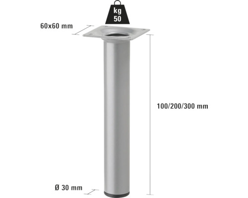 Picior de mobilă din metal, reglabil pe înălțime, capacitate portantă 50 kilograme