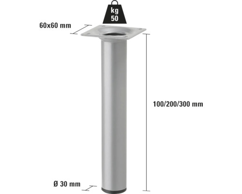 Picior de mobilier din metal cu dimensiunile de 60 x 60 milimetri și o capacitate portantă de 50 kilograme